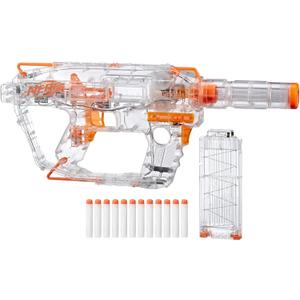 Nerf Modulus Ghost Ops Evader Motorized Blaster - Light-Up See-Through Blaster and Barrel Extension, Includes 12 Official Elite Darts