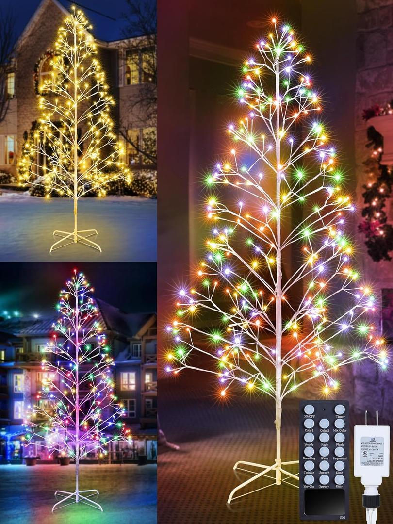 7.5ft Height Decorated Christmas Tree with Lights - 336 LED 2 in 1 Artificial Christmas Tree Lighted Outdoor Display with Remote Control+ Multi Mode+Memory+Timer Function (Warm White+Mulitecolor)