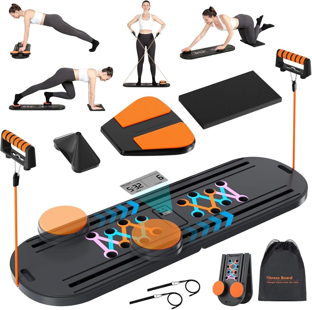 Pilates Board, Pilates Reformer Set, Portable and Foldable Pilates Board for Home Workout, Multifunctional Pilates Board for Women, Pilates Reformer Machine for Home Exercise, Black Orange