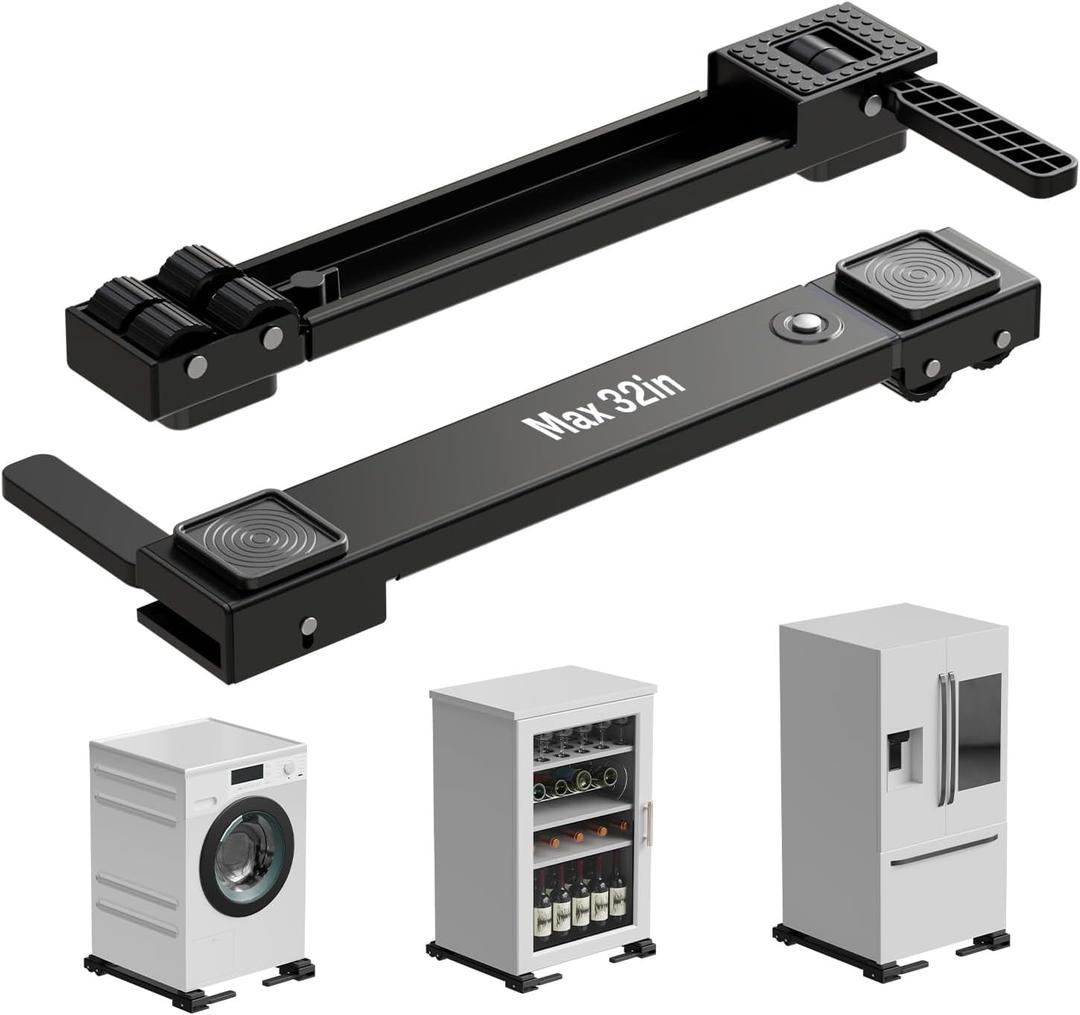 KVRG Appliance Rollers Heavy Duty, Newest Extendable Appliance Sliders, Liftable Washing Machine Base, Easily Move Washer and Dryer Machines, Refrigerators, Furniture-Black