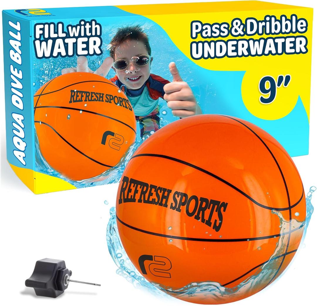 Aqua Dive Ball 9" Basketball  Underwater Pool Game for Kids All Ages  Fun Water Toy to Dribble & Shoot  Great for Outdoor Pool Parties & Summer Water Game Fun  Birthday Gift for Boys & Girls