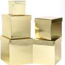 UNIQOOO 5PCS Metallic Gold Nesting Gift Boxes Set, Square Cardboard Storage Organizer Keepsake Box with Lid Durable Reusable, for Gift Wrapping Holiday Presents Christmas Birthday, Assorted Size