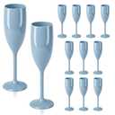 LEYIQU Blue Plastic Champagne Flutes 24pcs Unbreakable Wine Glasses
