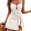 Zilcremo Swim Dress for Women Tummy Control One Piece Swimsuit Wrap Swimdress Square Neck Skirted Bathing Suit Swimwear. M Size