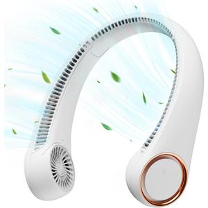 Gaiatop Portable Neck Fan, 360 Cooling, 72 Air Outlet, Lightweight Hands Free 3 Speeds 4000mAh USB Rechargeable Mini Personal Bladeless Fans, Wearable Birthday Gifts for Dad Men Women White