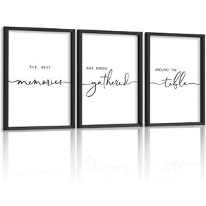 Houmury Set of 3 Framed Wall Art Memories Around the Table Farmhouse Wall Decor 11x14 Kitchen Wall Decor for Dining Room Decor Wood Signs (Black, 11 * 14")
