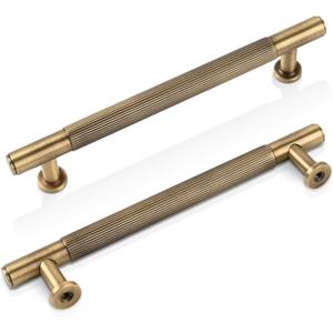 -5 Pack Antique Brass Kitchen Cabinet Pulls, 5 Inch Solid Brass Dresser Drawer Handles, Furniture Hardware Door Pulls for Cupborard Wardrobe Closet Vanity