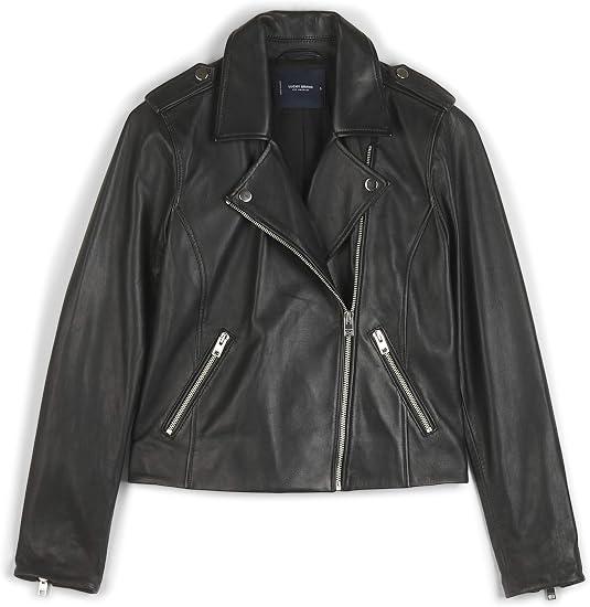 Lucky Brand Women's Long Sleeve Notched Lapel Leather Moto Jacket, Small