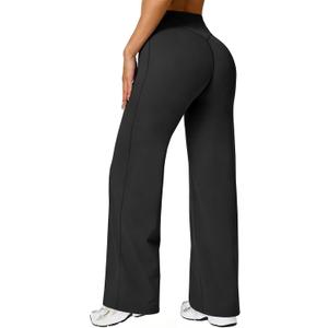 Comper Wide Leg Yoga Pants for Women Athletic Straight Leg Pants High Waist Sweatpants Workout Casual Loose Trousers（Black-S）