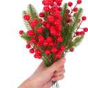 Veemoon 20Pcs Artificial Red Berry Stems,8. 25-11. 2 Inch Christmas Berry Picks Faux Pine Branches Home DIY Ornaments for Wedding Winter Holiday New Year