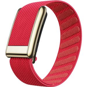 Ultra-Soft Stretchy Nylon Sport Band Compatible with WHOOP 5.0, One, Peak & Life | Adjustable, Breathable, & Sweat-Wicking Replacement Wristbands for Men & Women | NOT for Gen 4 (Red With Gold)
