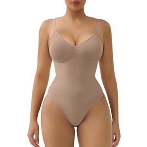 SHAPERX Women's Shapewear Tummy Control Bodysuit with Removable Pads Seamless Sculpting Mid Thigh Body Shaper Size L/XL
