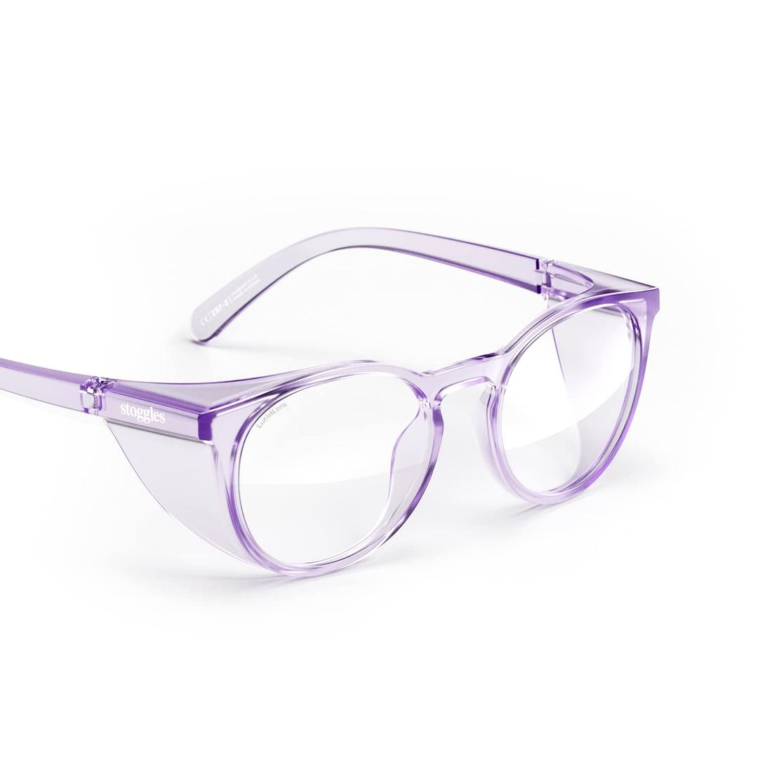 Stoggles Round Z87.1 Certified Polycarbonate Safety Glasses, Scratch & Shatter-Proof, Blue-Light & UV Blocking Lens, Top & Side Shields, Anti-Fog Dip Coated, Durable, Protective & Stylish Eyewear (Medium, Lilac)