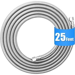 Refrigerator water line - 25 FT Premium Stainless Steel Braided Ice Maker Water Hose, Food grade PEX Inner Tube Fridge Water Line with 1/4" Fittings for Refrigerator Ice Maker