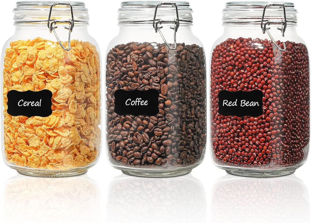 ComSaf Set of 3 Square Glass Jars with Airtight Lids (51 Oz) — Wire Clamp Canisters for Small-Batch Pickling, Kimchi, Bulk Dry Food, Wide Mouth Space Saving Kitchen Pantry Organization Jars