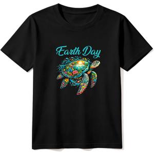 HELLO MEOW Earth Day Shirts for Kids: Cute Planet Earth Crewneck Cotton T-Shirt for Toddler Boys & Girls 110/56