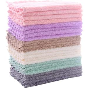 24 Pack Kitchen Dishcloths - Does Not Shed Fluff - Reusable Dish Towels, Dish cloths, Super Absorbent Coral Fleece Cleaning Cloths, Nonstick Oil Washable Fast Drying, 7 x 9 Inch (Multicolor)