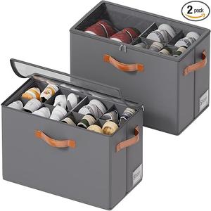 Shoe Organizer for Closet, Fits 16 Pairs, Gray, 2 Pack
Space Saving, Adjustable Dividers, Clear Cover, Reinforced Handles, Stackable & Foldable Farbic Shoe Storage Organizer Box