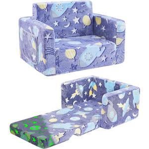 inhand Toddler Chair Comfy,2-in-1 Soft Toddler Couch Fold Out for Kids,Convertible Sofa to Lounger,Gift for Girls and Boys Birthday,Universe (Medium)