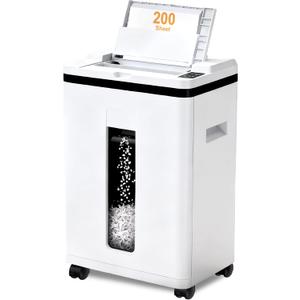 200-Sheet Auto Feed Paper Shredder, Touchscreen Heavy Duty Shredders, 40 Min Non-Stop, P-5 Ultra Security Commercial Shredder for Home Office, Micro Cut with Wheels, 5.8 Gal Bin, <60 dB