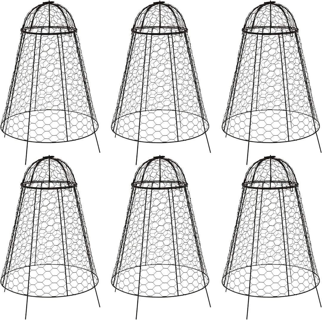 Sunnydaze Chicken Wire Plant Protector Cage - Garden Cloche with Removable Cover - 6 Pack - Protects from Rabbits and Animals