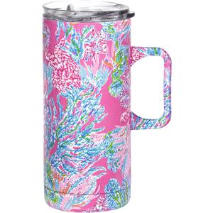 Lilly Pulitzer 16 Oz Travel Mug with Handle and Lid, Stainless Steel Insulated Coffee Tumbler, Double Wall Metal Cup, Seaing Things