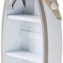 Morning View 2-Shelf Wood Boat Shelf, Nautical Decor with Fishing Net, Starfish, Seashells - Wall Mount or Tabletop Display - Beach Themed Home Decor, White, 6.7x3x16.5 Inch
