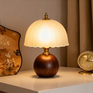 11.8 Decorative Wooden Table Lamp with Frosted Glass Shade, Dimmable Bedside Nightstand Lamp with E26 Socket & 6ft Cord, Small Accent Lamp for Bedroom & Living Room (White)