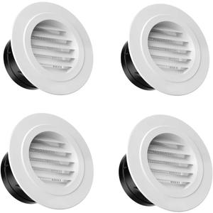 Hon&Guan Soffit Vents, 4 Inch Vent Cover Round Soffit Vents Exterior with Built-in a Fly Screen for Bathroom Office Home Ventilation (4PCS)
