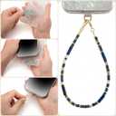 Beaded Phone Lanyard for Women Natural Stone Phone Wrist Strap Handmade Smartphone Wristlet Strap Beaded Wrist Chain (Blue)