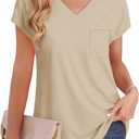 SAMPEEL Women's V Neck Cap Sleeve T-Shirt (Beige, M)