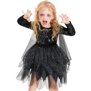 IKALI Black Witch Costume for Kids, Classic Black Witch Dress up for Girls Toddlers (8-10 Years)