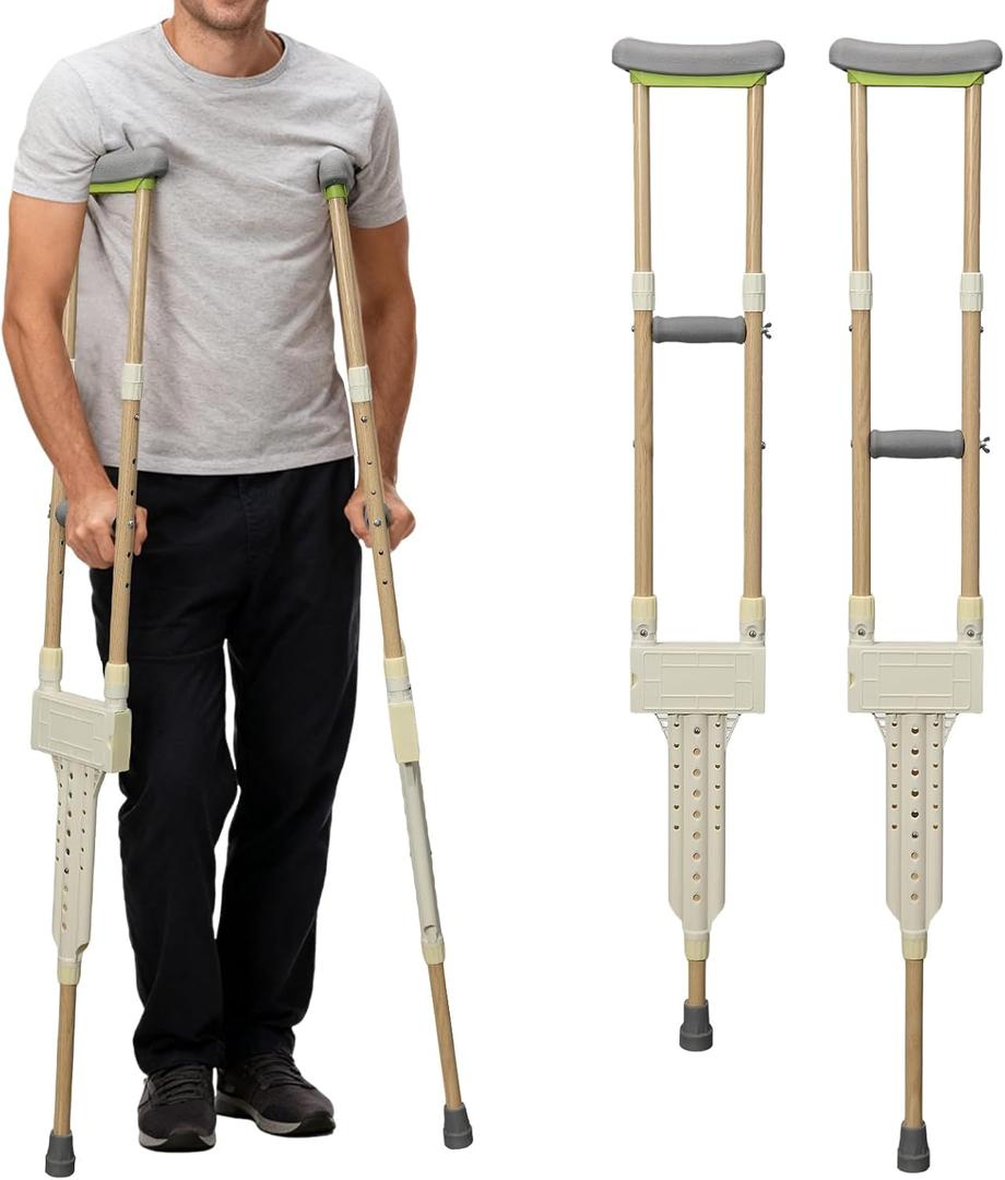 Aluminum Crutches for Adults, Pair of Height Adjustable Crutch (Fits 5'0" - 5'10"), Universal & Lightweight Crutches for Kids, Women, Includes Padded Underarm Cushions, Rubber Tips, 300 lbs Capacity