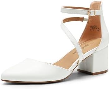 DREAM PAIRS Women's Closed Pointed Toe Low Chunky Heels Pumps Ankle Strap Wedding Business Dressy Shoes, Size 8