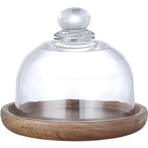 Mini Glass Dessert Dome with Base, Small Decorative Cake Tray with Glass Dome Cover, Cake Fruit Display Server Tray for Kitchen/Birthday/Party/Wedding, Appetizer Dessert Cheese Serving Platter