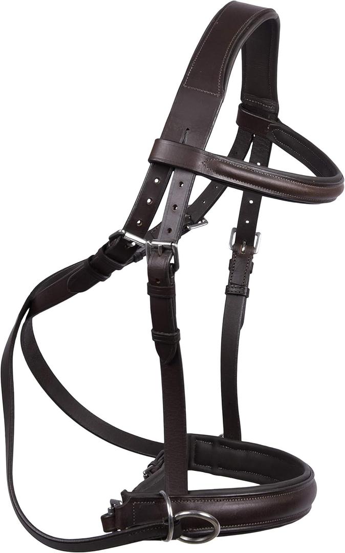 Hulara Wonder Care Genuine English Leather Crossover | Crossunder Bitless Horse Bridle Headstall with Reins, Size: Full