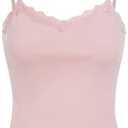 SOLY HUX Girl's Sleeveless Lace Trim Camisoles Spaghetti Strap Ribbed Crop Tank Tops,10-11Y, Color: Plain Light Pink