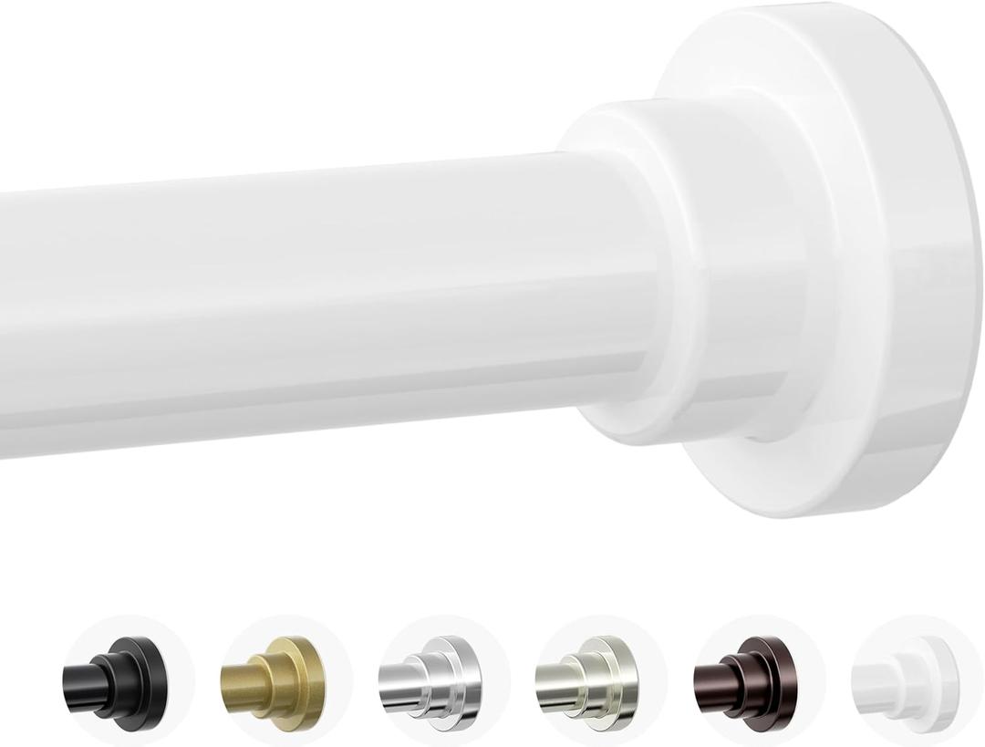 Shower Curtain Rod, 1" Diameter Heavy Duty Tension Shower Rod, Non Slip Adjustable 28-74 inch No Drill Shower Curtain Rods Spring Tension For Bathroom, Shower Stall, No Rust,  28-74 Inches, White