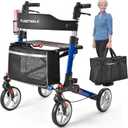Double Folding Rollator Walker for Seniors - Lightweight Aluminum Frame with 300 lb Capacity, 8" All-Terrain Wheels, 6-Level Adjustable Height Rolling Walker with Travel Bag - Blue