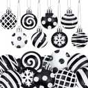 40 Pcs Christmas Black and White Balls 1.18 Inch Stripe Dot Hanging Xmas Balls Plastic Black Christmas Ornaments Glittering Christmas Ball Decorations for Home Trees Holiday Party Accessories