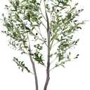 Artificial Olive Tree 5FT, Faux Olive Tree with Natural Trunk & Realistic Leaves & Fruits, Fake Olive Tree with White Planter, Artificial Plant for Home Decor & Housewarming Gift, 1 Pack