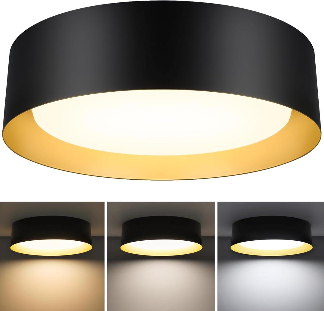 BrightHome Flush Mount LED Ceiling Light, 13in 2400LM 25W, 3 Color (3000K, 4000K, 5000K) Dimmable Black Gold Modern Lamp for Bedroom, Bathroom, Hallway, Kitchen