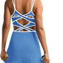 ReachMe Womens Fashion Tennis Dress Workout Dresses with Built in Shorts and Bra Athletic Romper Trendy Golf Fall Outfits (Small, Blue)