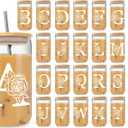 26Pcs Initial Glass Cup Sets (A to Z) with Gift Boxes, Monogrammed Gifts for Women, 16 oz Glass Cups with Lids and Straws, Personalized Gifts for Birthday, Celebration, Weddings, Party, Mothers Day