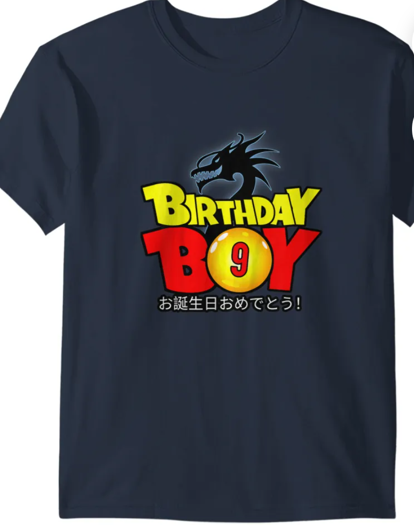 Kids 9 Year Old 9th Dragon Anime Style Birthday Gift For Boys T-Shirt, Blue, 22" Lungth