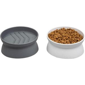 Kitty City Raised Cat Bowls, Small Slow Eat Bowl 2pk (Modern)