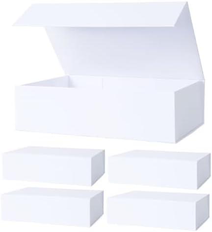Aimyoo White Collapsible Gift Box with Magnetic Closure Lids 10.5x7x3 in, Bridesmaid Groomsman Proposal Boxes, Rectangle Storage Box 4 Pack