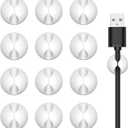 Cord Holder Cable Clips, 12PCS Self-Adhesive Wire Management Keeper Cord Organizer Charger Holder for Desktop USB Charging Cable Nightstand Power Cord Mouse Cable Wire PC Office Home (White)