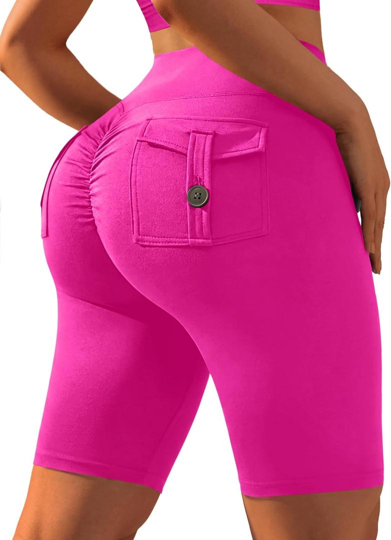 Avanova Women Scrunch Butt Lifting Shorts Biker Short with Pocket Pink S (Pink, S)