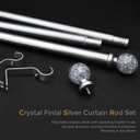 2 Pack Silver Curtain Rods for Windows 48 to 84 Inch, 1'' Heavy Duty Adjustable Drapery Rod with Unique Crystal Ball Finials, Modern Decorative Curtain Rod,Size; 30-88''
